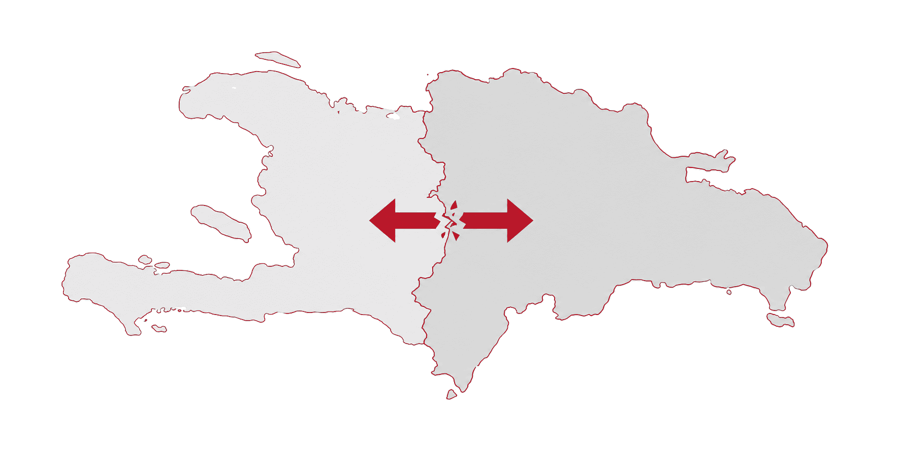 Mapa de La Española mostrando la frontera entre República Dominicana y Haití